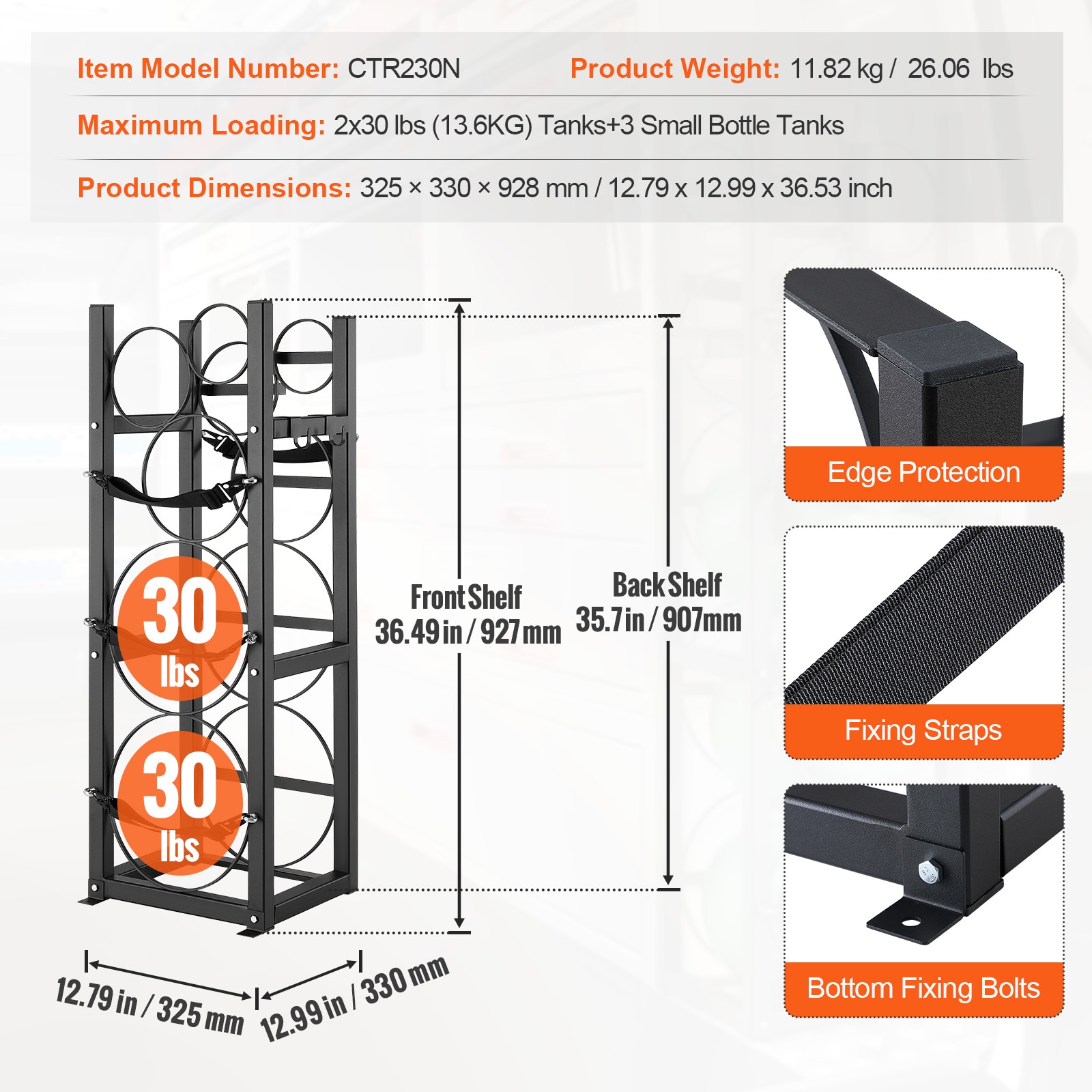 Refrigerant Tank Rack, With 2 X 30lbs And Other 3 Small Bottle Tanks, Cylinder Tank Rack 12.79x12.99x47.12 In, Refrigerant Cylinder Rack And Holders For Freon, Gases, Oxygen, Nitrogen_maomaolike.com